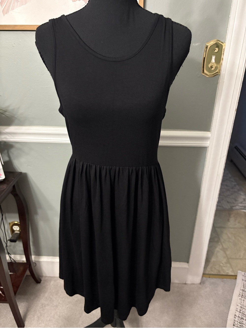 Sleeveless Black Midi Dress with Gathered Skirt